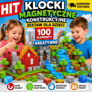 HIT! Klocki magnetyczne konstrucyjne – 100 elementów.